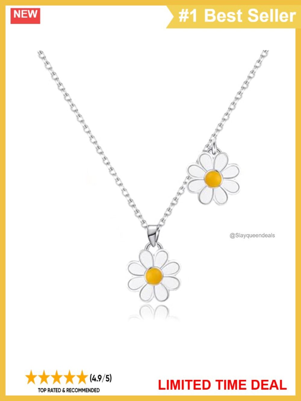 Sterling Silver Daisy Pendant Necklace with White Enamel and Link Chain